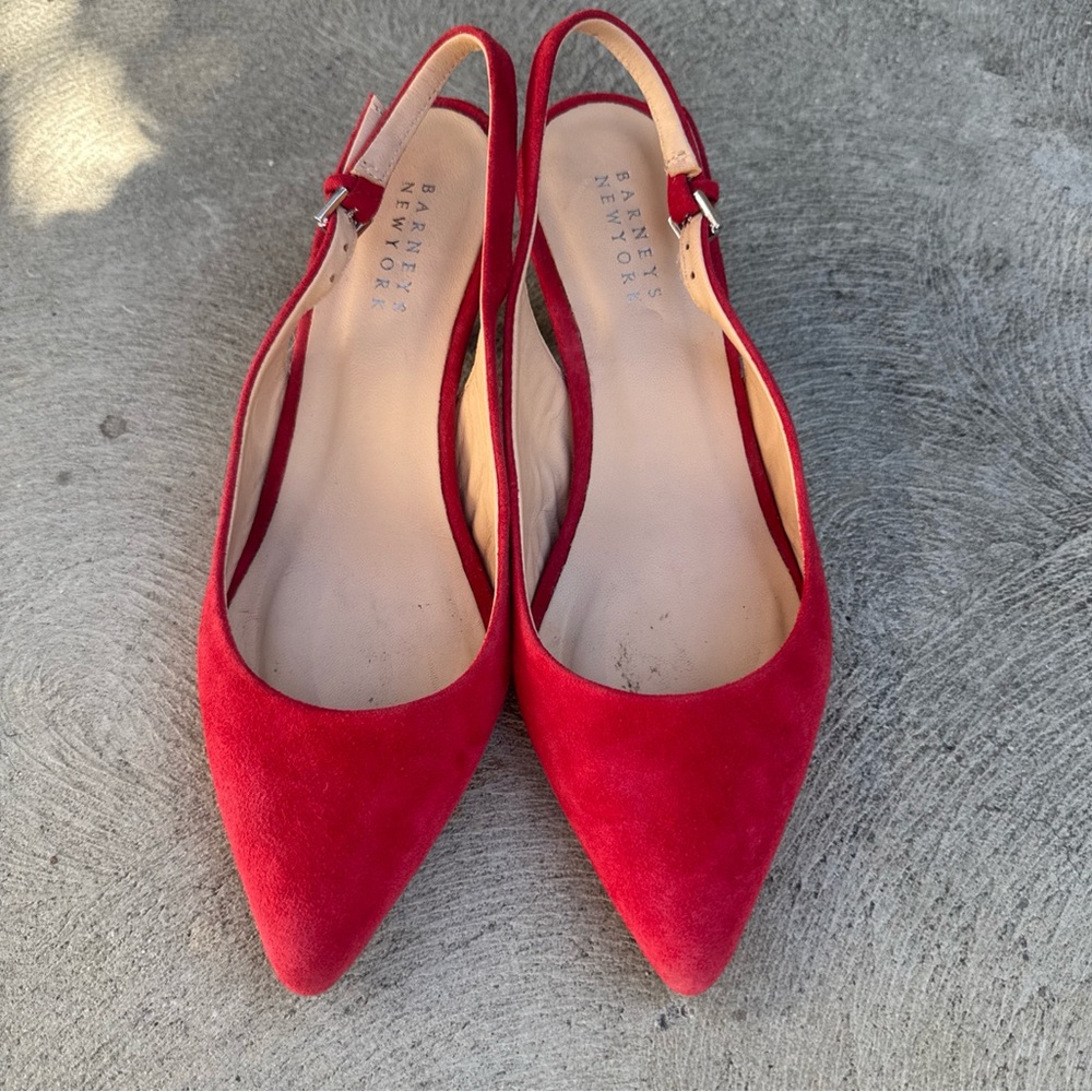 Barney's New York Red Leather Slingback Kitten Heel Size 37